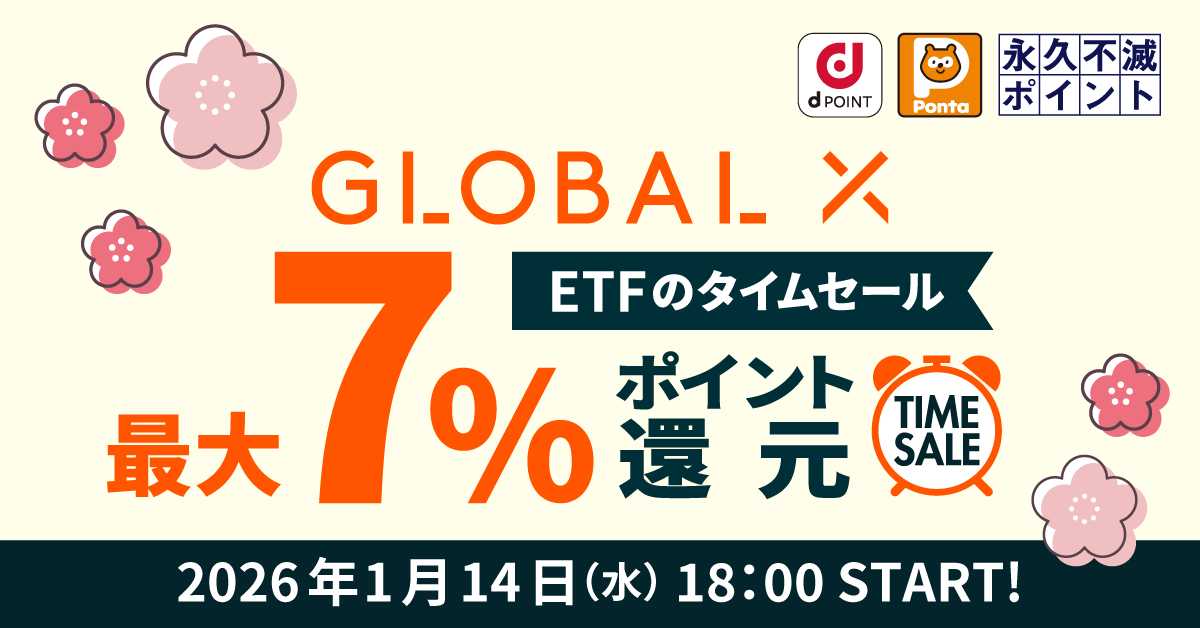 ETFのタイムセール～グローバルXの銘柄で最大7％ポイント還元